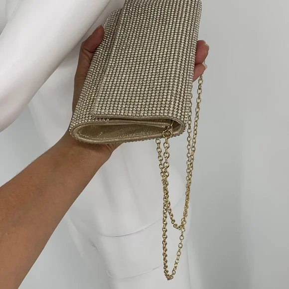 Chic NYE New Years Eve party fancy vintage Gold Chain Crossbody Bag purse used - Picture 13 of 17